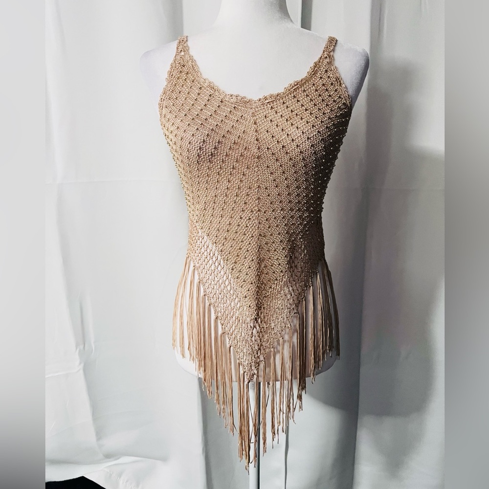 Gorgeous crochet top with gold beads and tassels